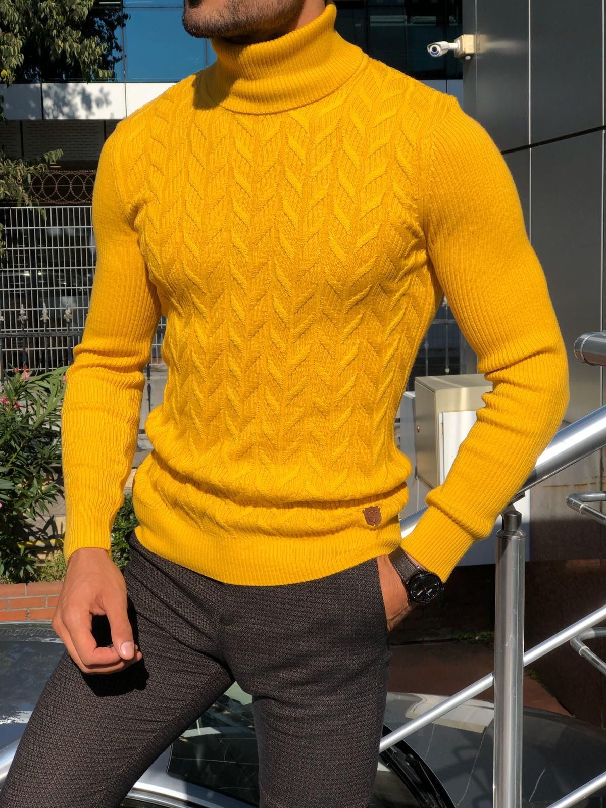 Yellow turtleneck sweater mens